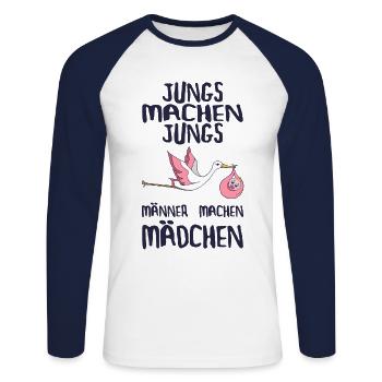 Jungs machen Jungs Männer machen Mädchen Werdender - Unisex Baseballshirt langarm - Weiß/Navy - Vorne - Nik (191cm)