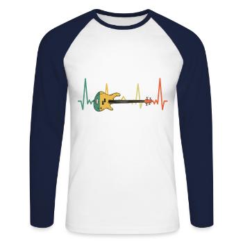 Bass Guitar Heartbeat - Gift for Bassists - Unisex Long Sleeve Baseball T-Shirt - white/navy - Front - Nik (191cm)