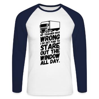 Chauffeur de camion Truck Lorry School II - T-shirt baseball manches longues Homme - blanc/marine - Devant - Nik (191cm)