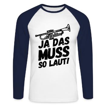 Trompete Trompeten Trompeter Laut II - Unisex Baseballshirt langarm - Weiß/Navy - Vorne - Nik (191cm)