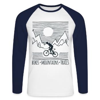 Mountain bike rider cycling MTB cycling - Unisex Long Sleeve Baseball T-Shirt - white/navy - Front - Nik (191cm)