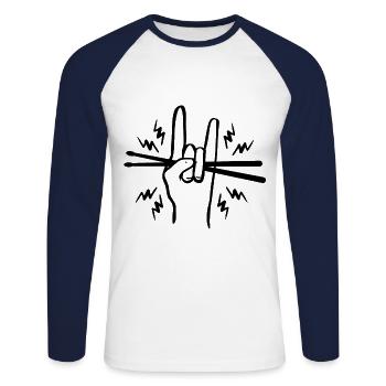 Batterie batteur main II - T-shirt baseball manches longues Homme - blanc/marine - Devant - Nik (191cm)