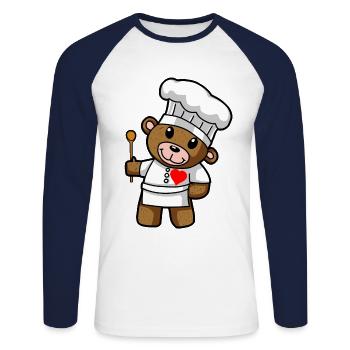 Koch Teddy Chefkoch Restaurant Berufe kochen - Unisex Baseballshirt langarm - Weiß/Navy - Vorne - Nik (191cm)