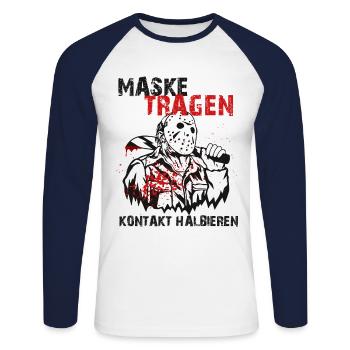 Maske Tragen! Kontakt Halbieren! Coronavirus 2020 - Unisex Baseballshirt langarm - Weiß/Navy - Vorne - Nik (191cm)