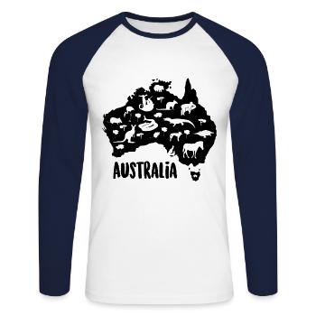 Australie animaux australie kangourou koala bec - T-shirt baseball manches longues Homme - blanc/marine - Devant - Nik (191cm)