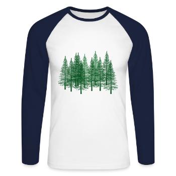 Fir forest tree hiking nature ecology Finland - Unisex Long Sleeve Baseball T-Shirt - white/navy - Front - Nik (191cm)