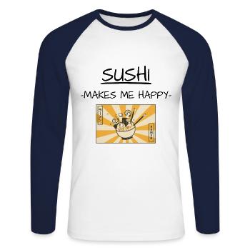 Sushi - T-shirt baseball manches longues Homme - blanc/marine - Devant - Nik (191cm)