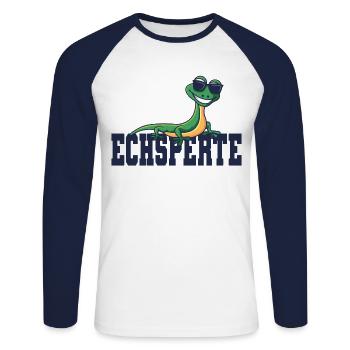 Echsperte Echspertin Eidechse Echse Reptilien - Unisex Baseballshirt langarm - Weiß/Navy - Vorne - Nik (191cm)