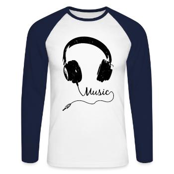 DJ Disc Jockey Casque Musique Rave Party Festival - T-shirt baseball manches longues Homme - blanc/marine - Devant - Nik (191cm)
