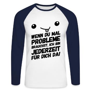 Lustige Sprüche Freundschaft Probleme - Unisex Baseballshirt langarm - Weiß/Navy - Vorne - Nik (191cm)