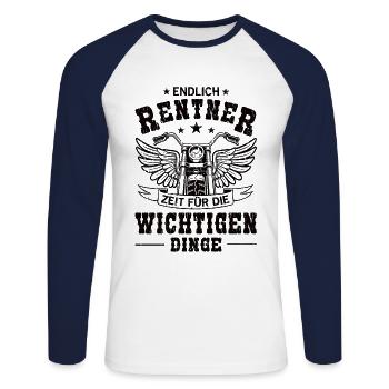 Endlich Rentner Motorrad Ruhestand Sprüche - Unisex Baseballshirt langarm - Weiß/Navy - Vorne - Nik (191cm)