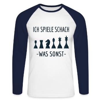 Schach - Unisex Baseballshirt langarm - Weiß/Navy - Vorne - Nik (191cm)