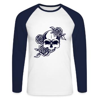 Le crâne - T-shirt baseball manches longues Homme - blanc/marine - Devant - Nik (191cm)