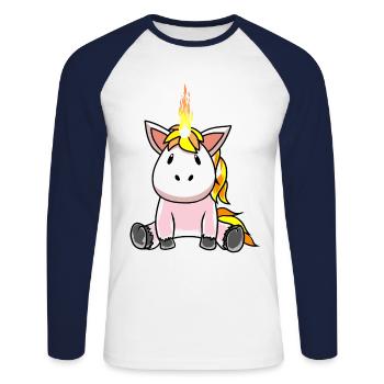 Fiery Flame Heat Unicorn Fantasy - Unisex Long Sleeve Baseball T-Shirt - white/navy - Front - Nik (191cm)