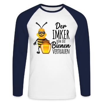 Der Imker dem die Bienen vertrauen Bienenzüchter I - Unisex Baseballshirt langarm - Weiß/Navy - Vorne - Nik (191cm)