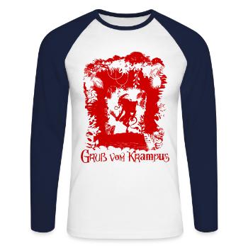 Greetings from Krampus Christmas Perchten gift - Unisex Long Sleeve Baseball T-Shirt - white/navy - Front - Nik (191cm)