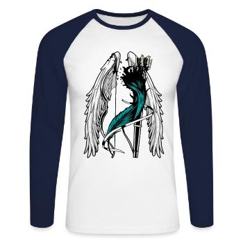 Fantasy Feathers Bow Sagittarius Arrow Wings Warrior - Unisex Long Sleeve Baseball T-Shirt - white/navy - Front - Nik (191cm)