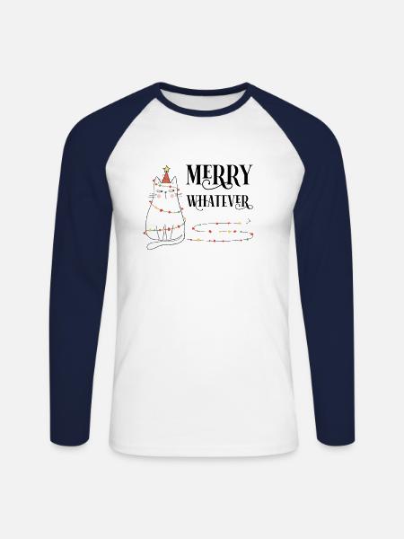Merry Whatever Christmas Cat Fest - Unisex Long Sleeve Baseball T-Shirt - white/navy
