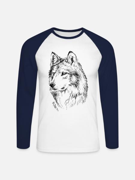 Wolf Geschenk - Unisex Baseballshirt langarm - Weiß/Navy