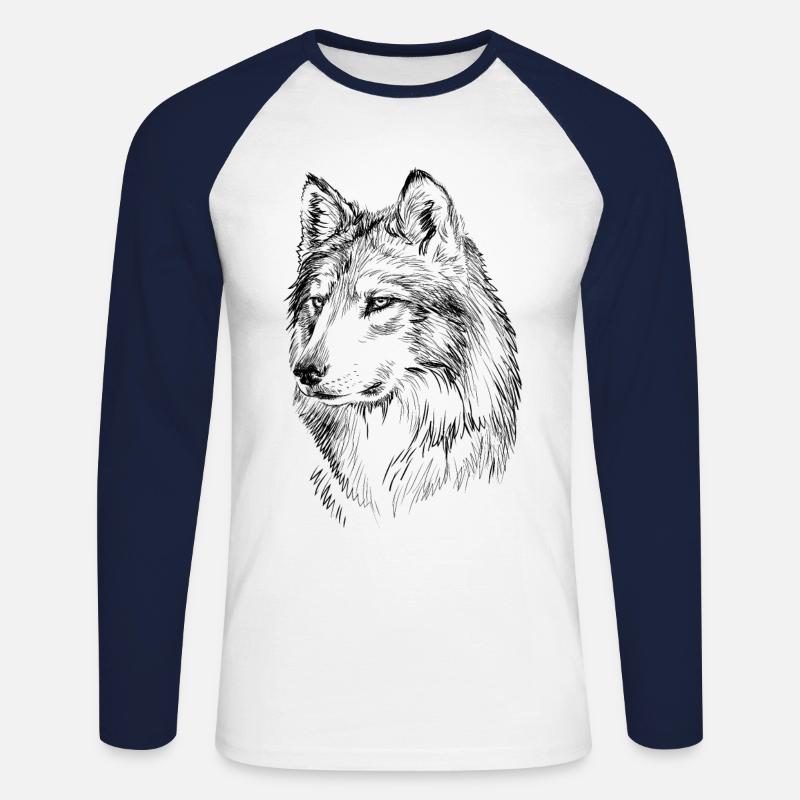 Wolf Geschenk - Unisex Baseballshirt langarm - Weiß/Navy