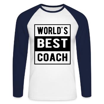 Worlds best coach - Unisex Long Sleeve Baseball T-Shirt - white/navy - Front - Nik (191cm)