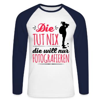 Die Tut Nix der Will nur Fotografieren Kamera Foto - Unisex Baseballshirt langarm - Weiß/Navy - Vorne - Nik (191cm)