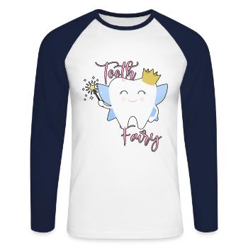 La petite souris - T-shirt baseball manches longues Homme - blanc/marine - Devant - Nik (191cm)