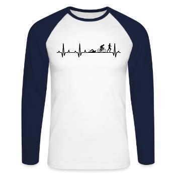 Triathlon Herzschlag Triathlet Läufer Schwimmer Ra - Unisex Baseballshirt langarm - Weiß/Navy - Vorne - Nik (191cm)