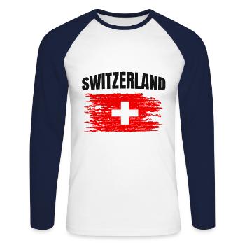 Switzerland - Unisex Long Sleeve Baseball T-Shirt - white/navy - Front - Nik (191cm)