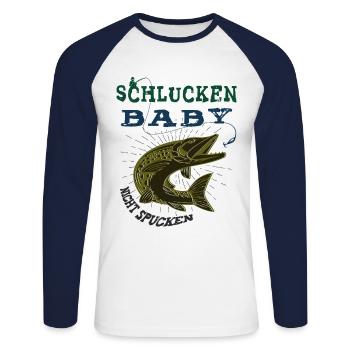 Pêche au brochet - T-shirt baseball manches longues Homme - blanc/marine - Devant - Nik (191cm)