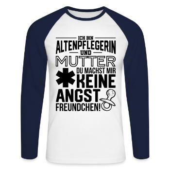 Altenpflegerin und Mama - Unisex Baseballshirt langarm - Weiß/Navy - Vorne - Nik (191cm)