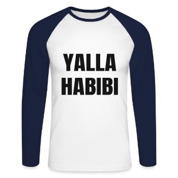 Yalla Habibi - Unisex Baseballshirt langarm - Weiß/Navy - Vorne - Nik (191cm)