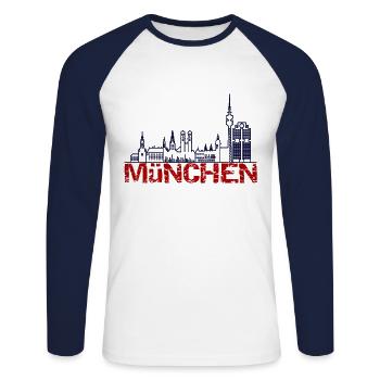Munich - T-shirt baseball manches longues Homme - blanc/marine - Devant - Nik (191cm)