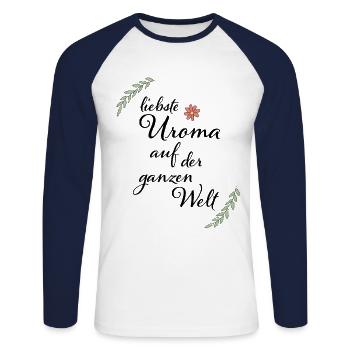 Beste Uroma Geschenk für die liebste Uroma - Unisex Baseballshirt langarm - Weiß/Navy - Vorne - Nik (191cm)