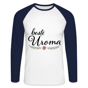 Beste Uroma Geschenk für die liebste Uroma - Unisex Baseballshirt langarm - Weiß/Navy - Vorne - Nik (191cm)