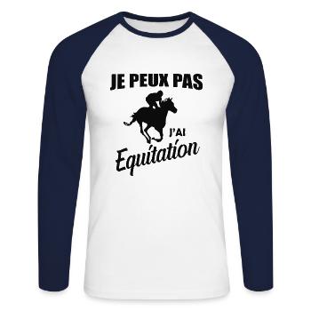 JE PEUX PAS J'AI ÉQUITATION - T-shirt baseball manches longues Homme - blanc/marine - Devant - Nik (191cm)