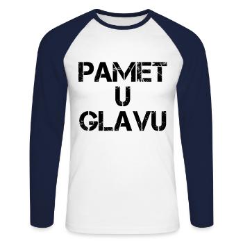 Pamet u glavu - Unisex Baseballshirt langarm - Weiß/Navy - Vorne - Nik (191cm)