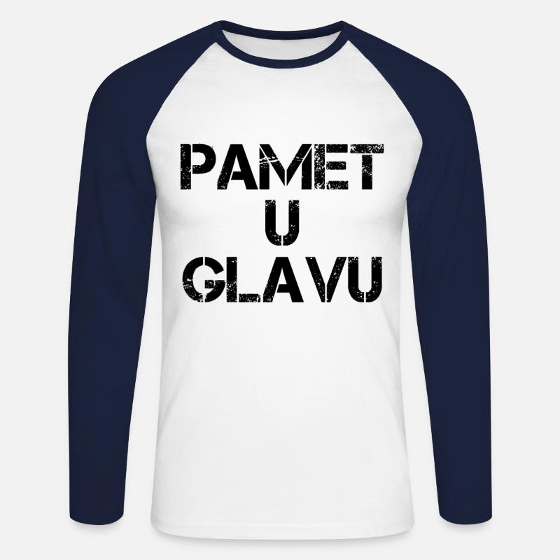 Pamet u glavu - Unisex Baseballshirt langarm - Weiß/Navy