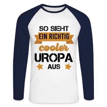 SO SIEHT EIN COOLER UROPA AUS - Unisex Baseballshirt langarm - Weiß/Navy - Vorne - Nik (191cm)