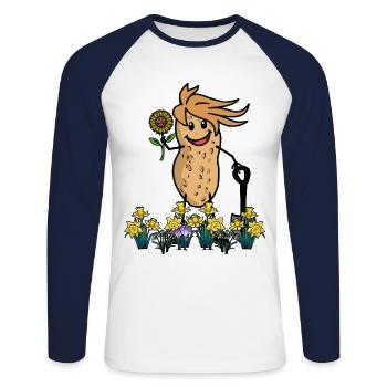 Jardinier d’arachide Fleurs de jardinage - T-shirt baseball manches longues Homme - blanc/marine - Devant - Nik (191cm)