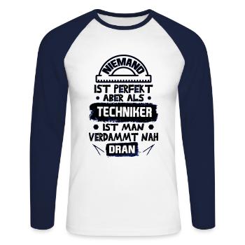 technician - Unisex Long Sleeve Baseball T-Shirt - white/navy - Front - Nik (191cm)