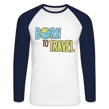 Born To Travel World Traveler Traveler Adventure - Unisex Long Sleeve Baseball T-Shirt - white/navy - Front - Nik (191cm)