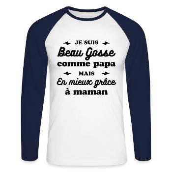 BEAU GOSSE COMME PAPA EN MIEUX GRÂCE À MAMAN - T-shirt baseball manches longues Homme - blanc/marine - Devant - Nik (191cm)