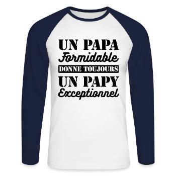 PAPA FORMIDABLE - PAPY EXCEPTIONNEL - T-shirt baseball manches longues Homme - blanc/marine - Devant - Nik (191cm)