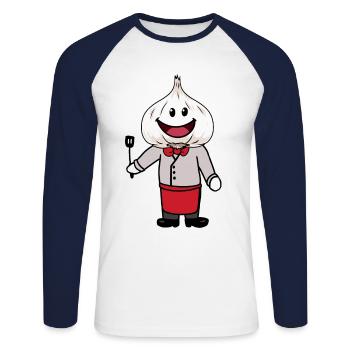 Chef Chef Chef Fantaisie Chef Ail - T-shirt baseball manches longues Homme - blanc/marine - Devant - Nik (191cm)