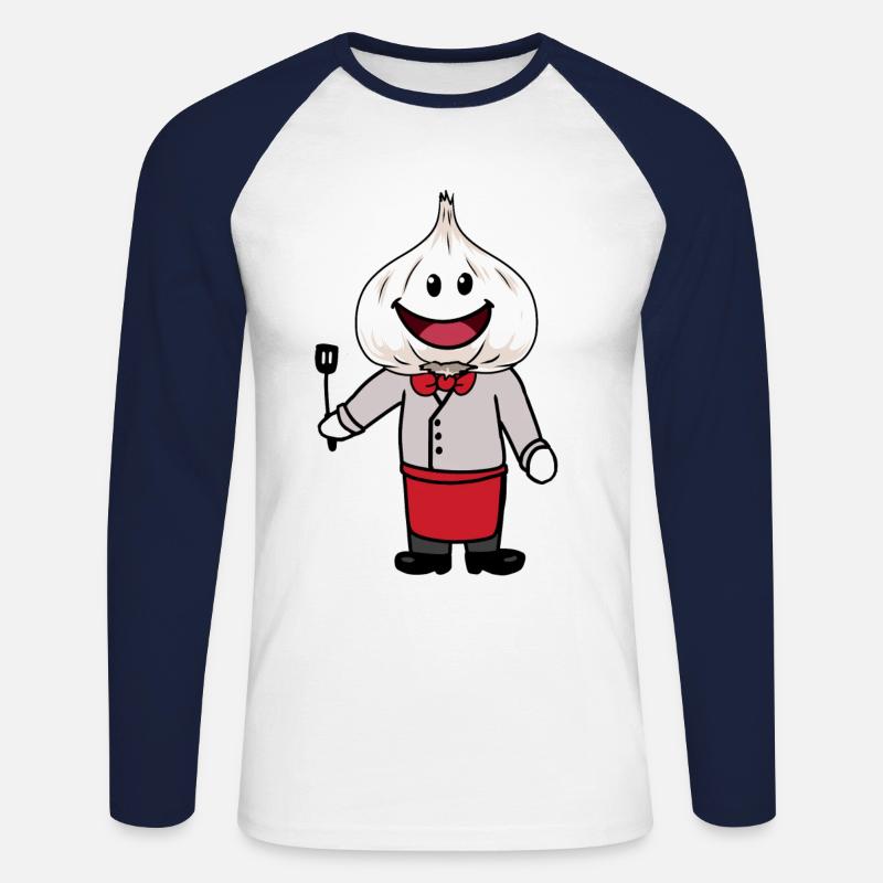 Chefkoch Küchenchef Fantasy Koch Knoblauch - Unisex Baseballshirt langarm - Weiß/Navy