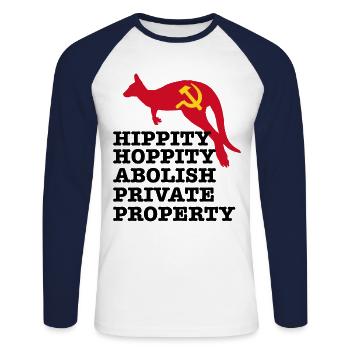 lustiger Spruch mit Känguruh für alle Kommunisten - Unisex Baseballshirt langarm - Weiß/Navy - Vorne - Nik (191cm)