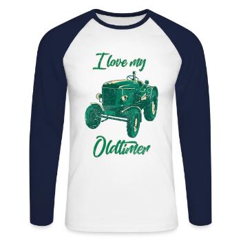 I love my Oldtimer Traktor - Unisex Baseballshirt langarm - Weiß/Navy - Vorne - Nik (191cm)