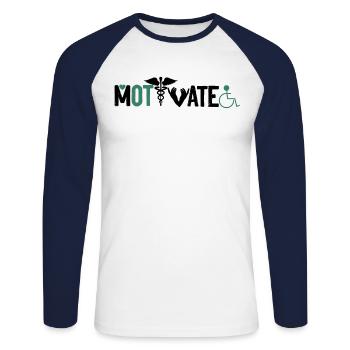 Ergotherapeut Motivate - Unisex Baseballshirt langarm - Weiß/Navy - Vorne - Nik (191cm)
