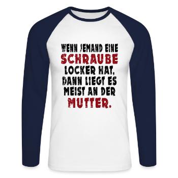 Schraube locker - Unisex Baseballshirt langarm - Weiß/Navy - Vorne - Nik (191cm)
